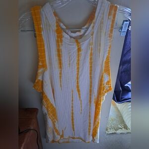 Yellow and White Tie-Dye Sleeveless Top